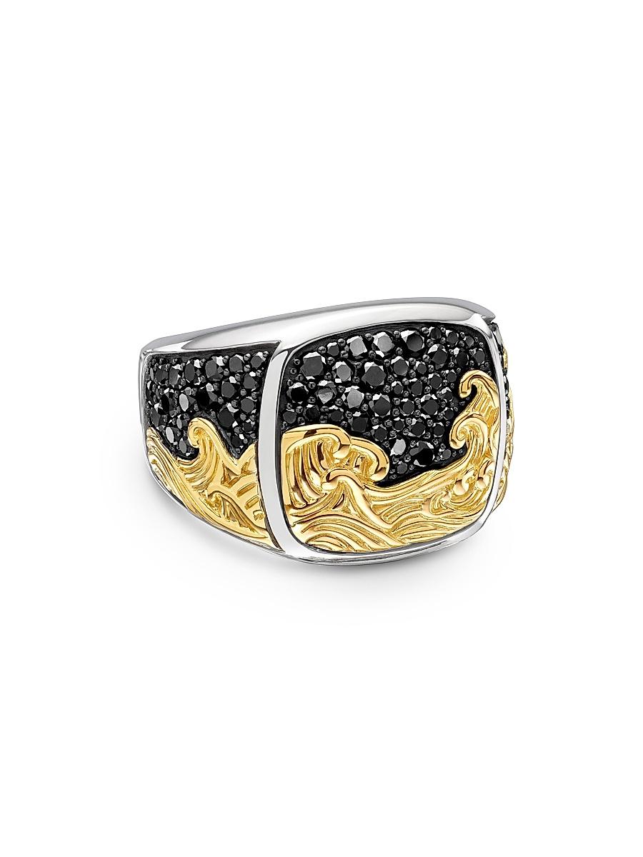 Mens Waves Signet Ring in Sterling Silver Product Image
