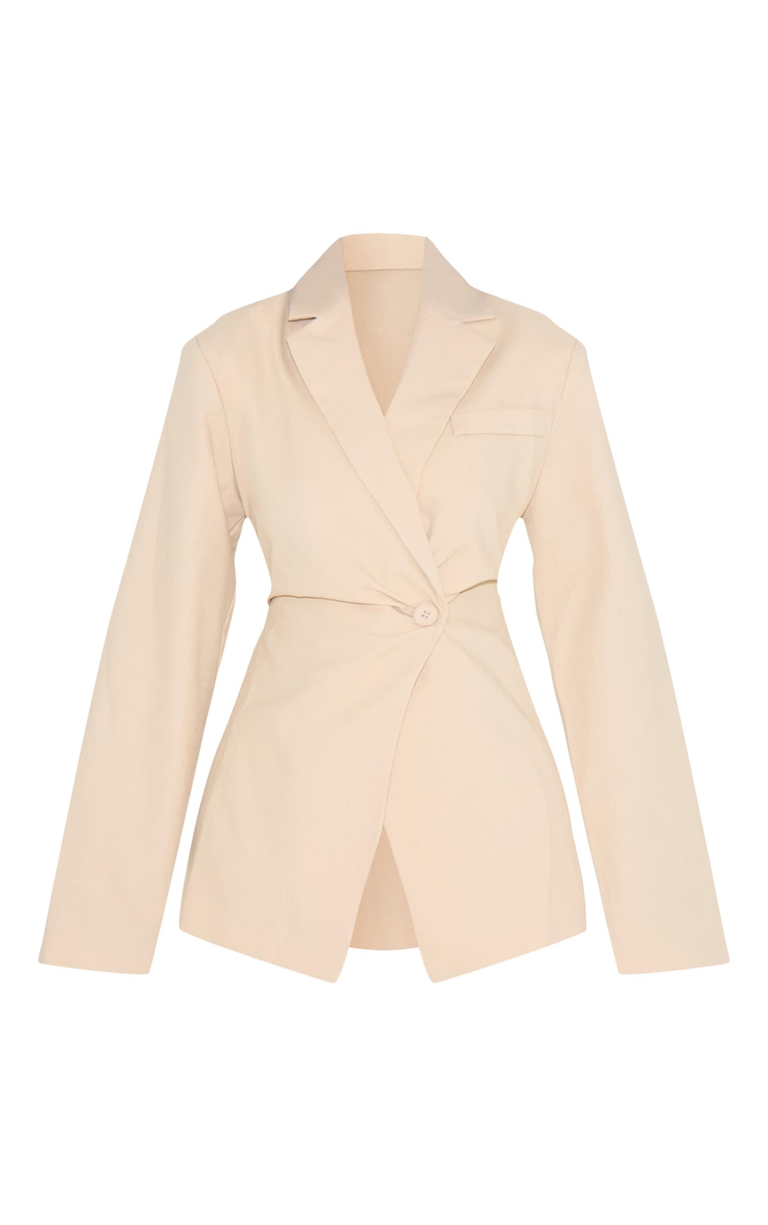 Beige Linen Look Tailored Cinched Waist Blazer Product Image