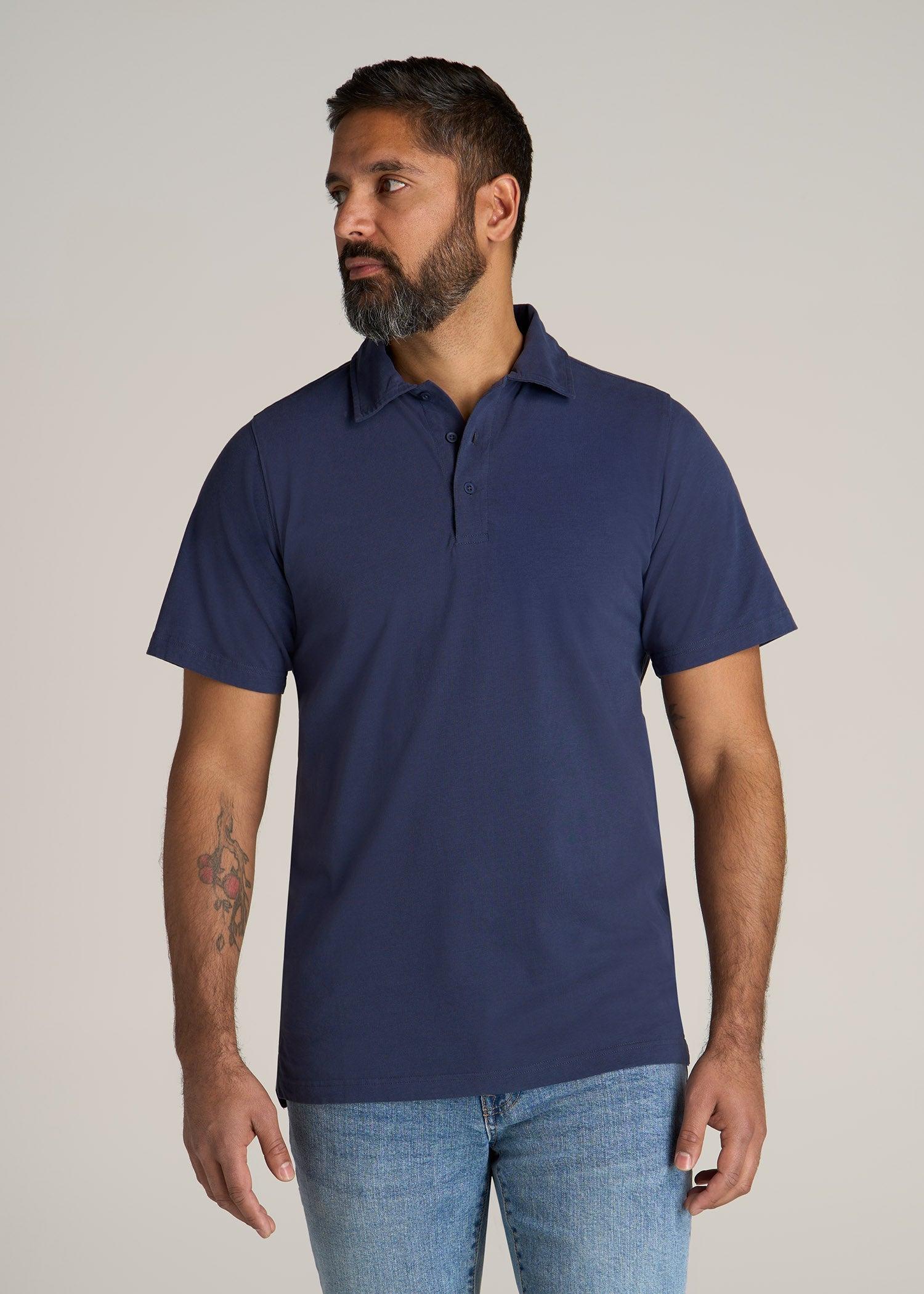 LJ&S Ultra Soft Short Sleeve Cotton Polo for Tall Men in Vintage Midnight Navy Male Product Image