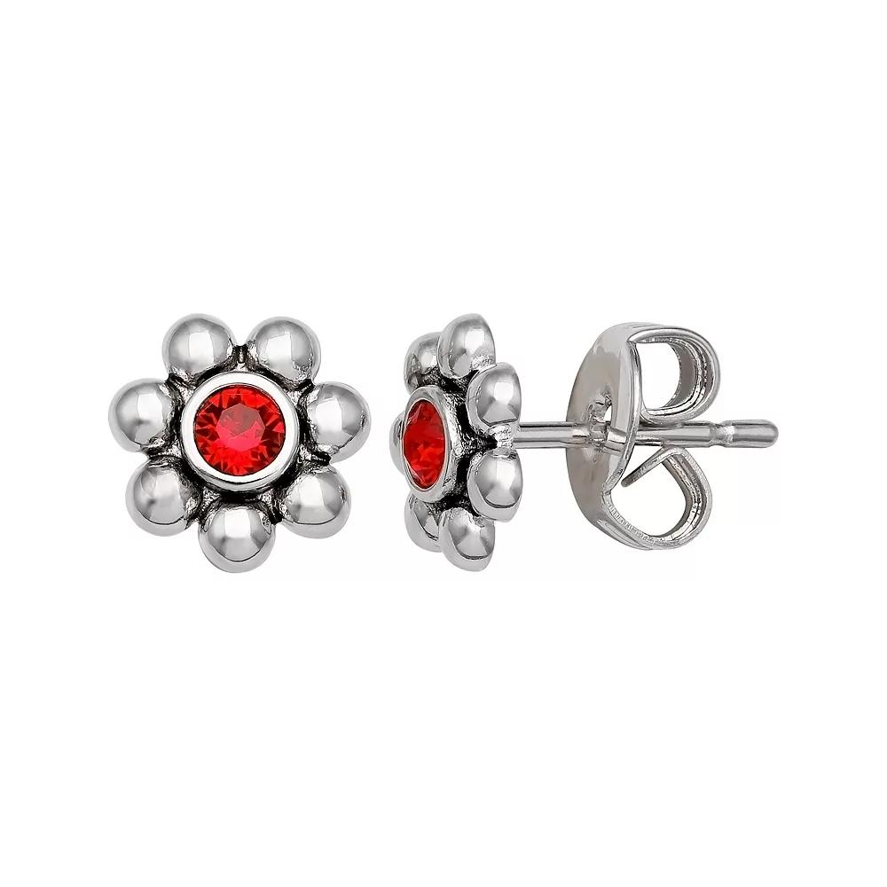 Brilliance Fine Silver-Plated Crystal Flower Birthstone Stud Earrings, Women's, Silver Tone July Product Image