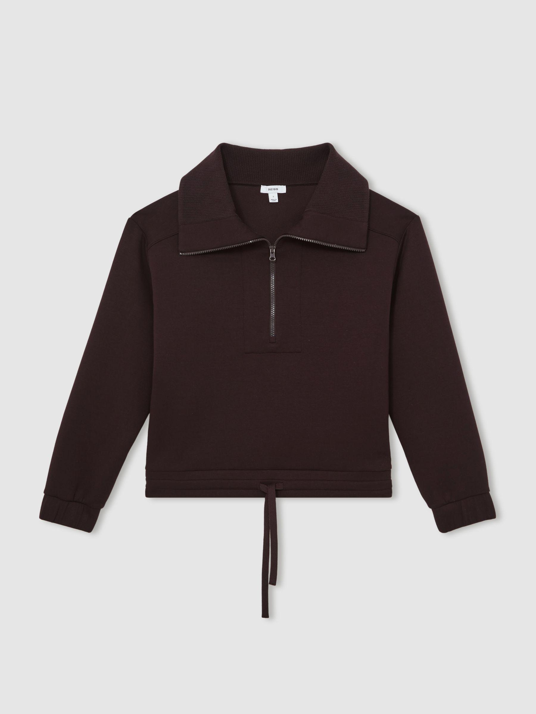 Interlock Half Zip Drawstring Hem Sweatshirt in Plum Product Image
