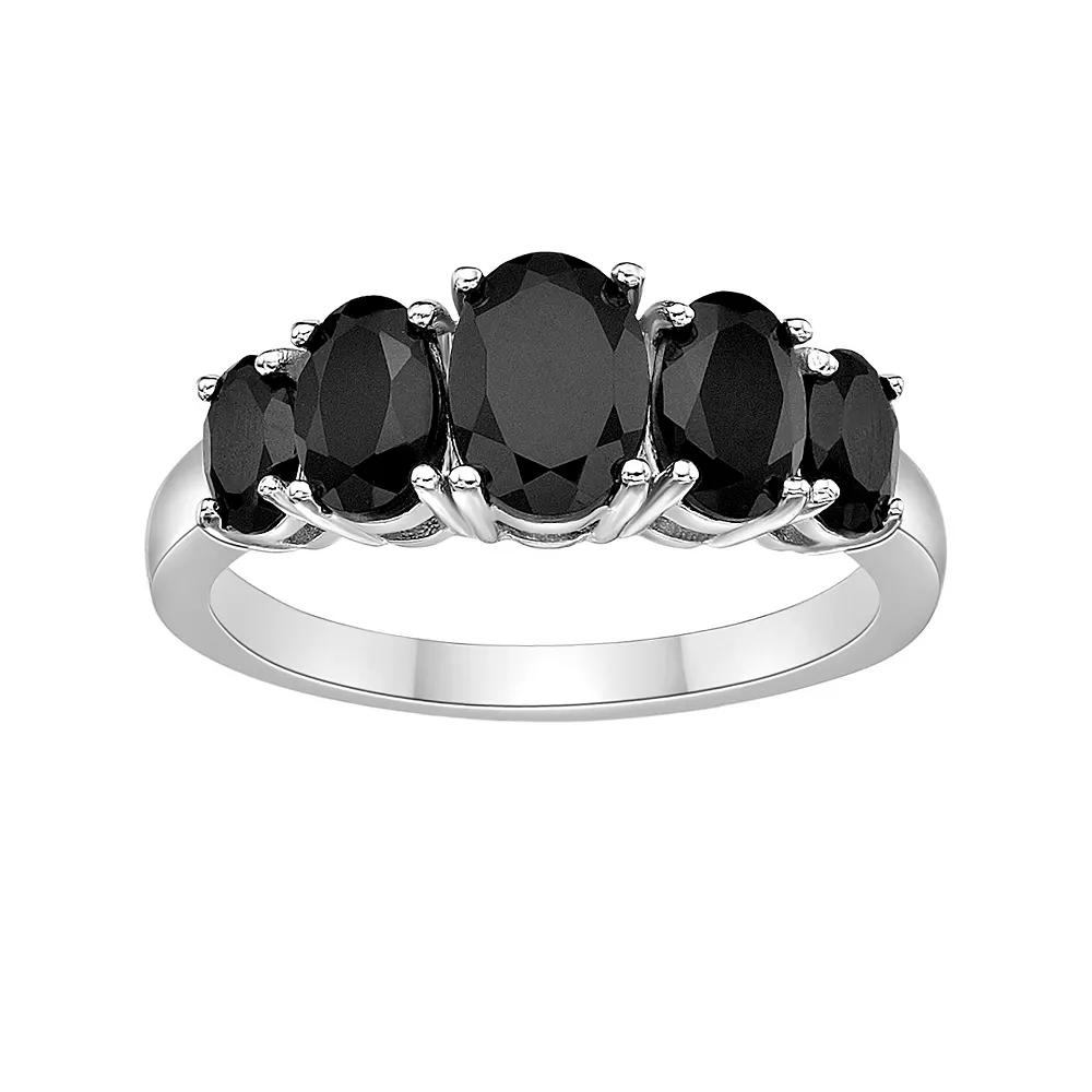 Gemminded Sterling Silver 5-Stone Oval Black Onyx Ring, Women's, Size: 9 Product Image