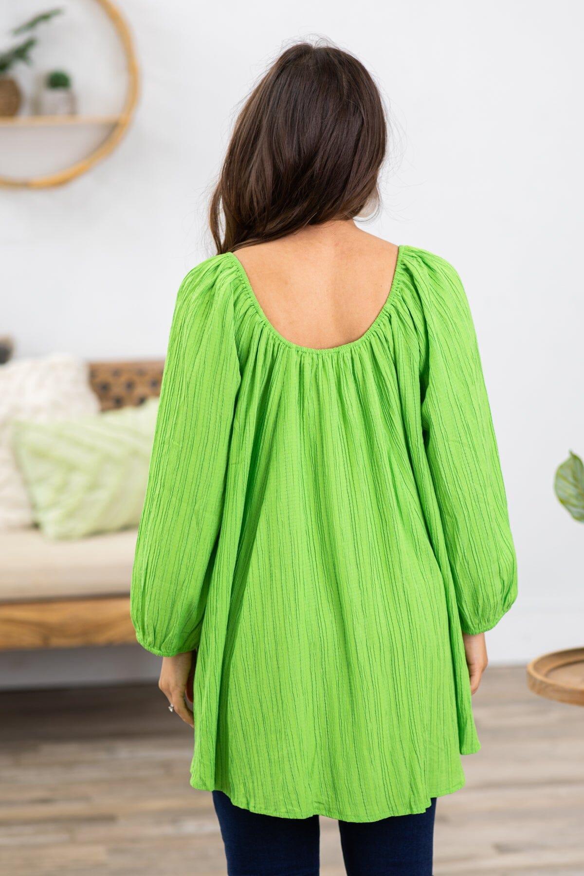 Lime Green Elastic Trim Textured Top Product Image