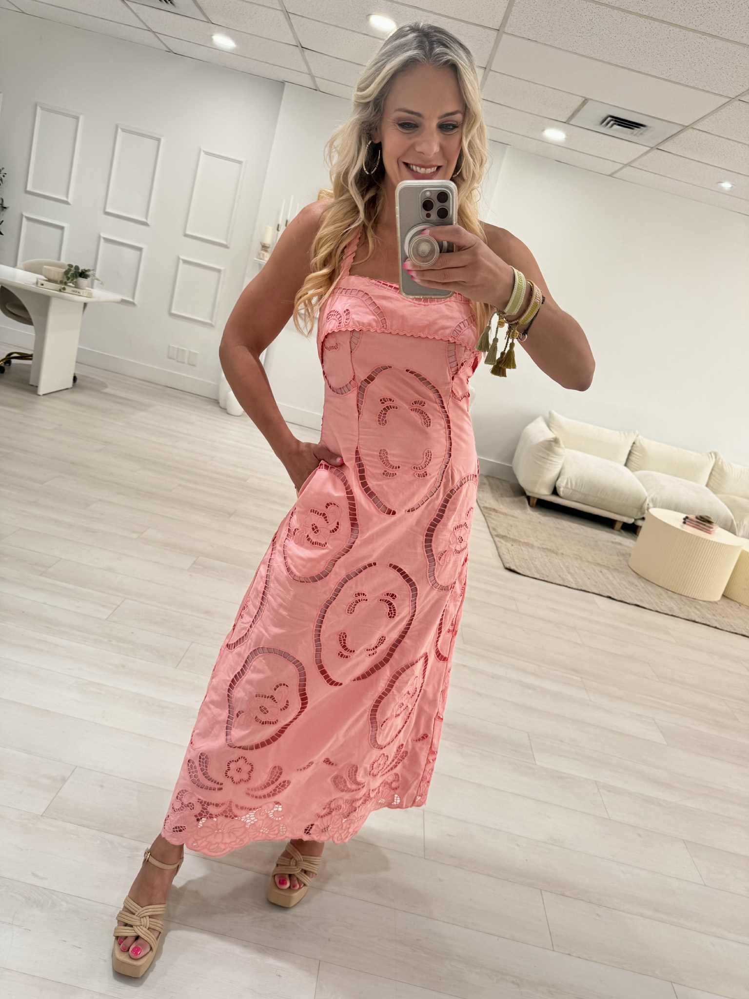 Palermo Coral Midi Dress Product Image