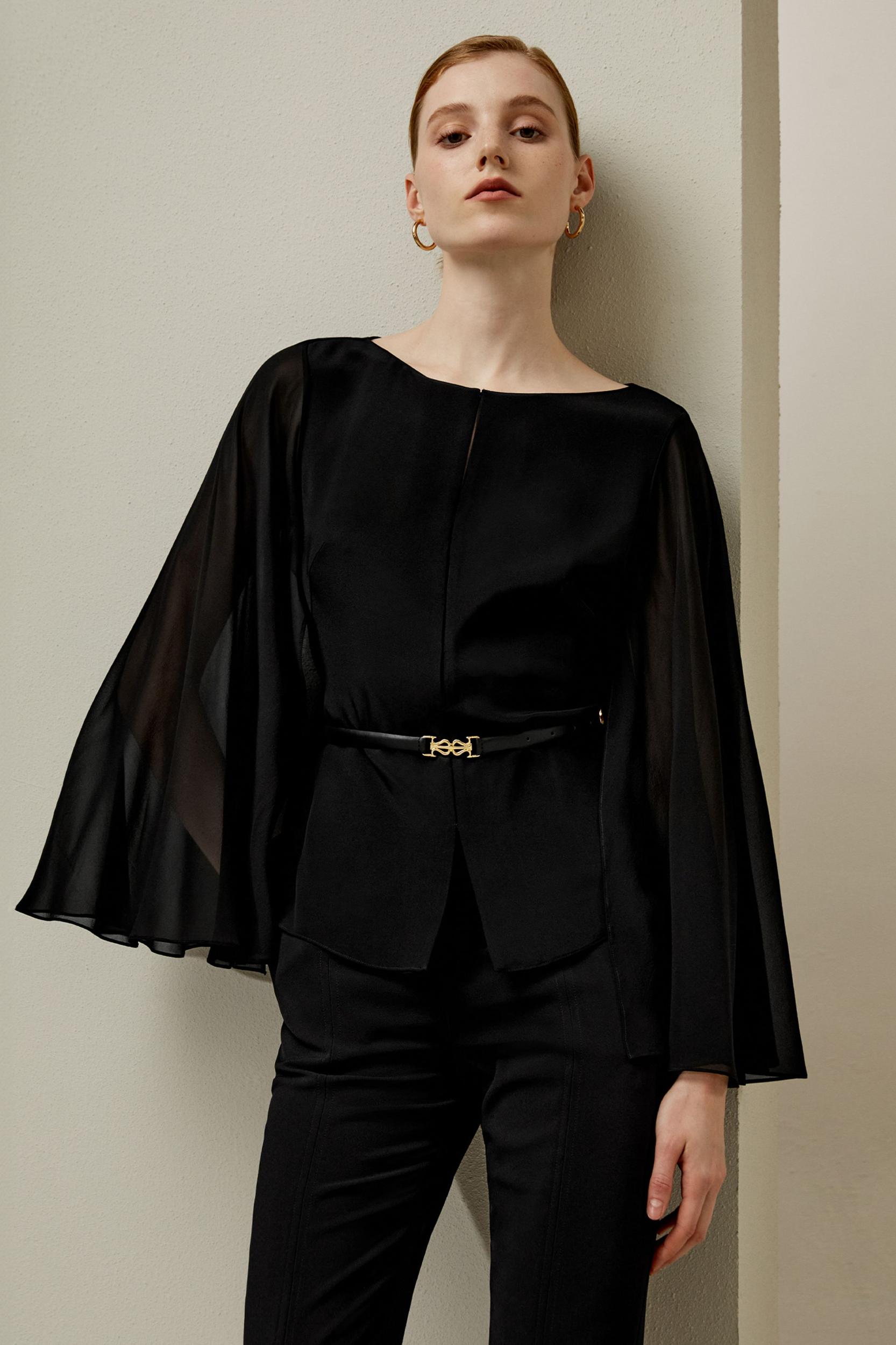 Crewneck Cape-Style Blouse Product Image