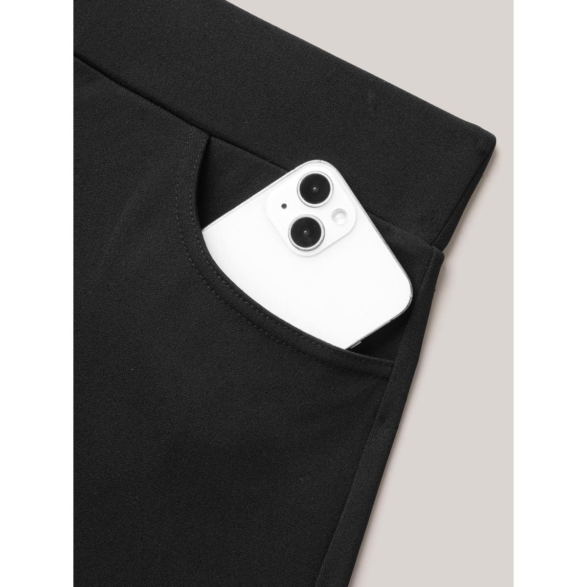 Plus Size Laser Cut-Out Flared Midi Skirt Women Black Elegant Cut-Out Medium stretch Slanted pocket Everyday Skirts BloomChic 26/4X Product Image