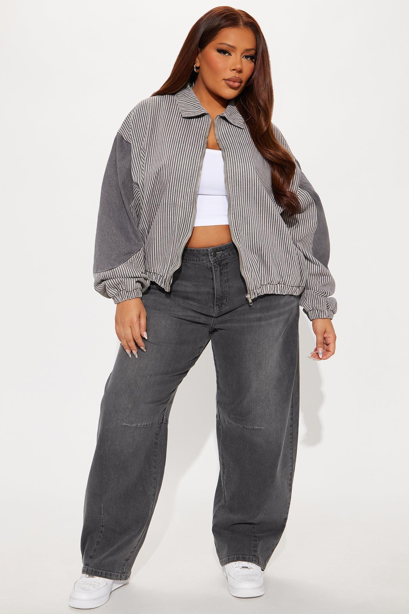 It's A Lifestyle Pinstripe Denim Bomber Jacket - Black/combo Female Product Image