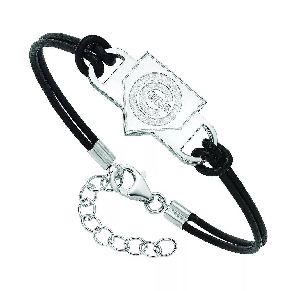 LogoArt Sterling Silver Chicago Cubs Black Leather Bracelet, Women's,  Product Image