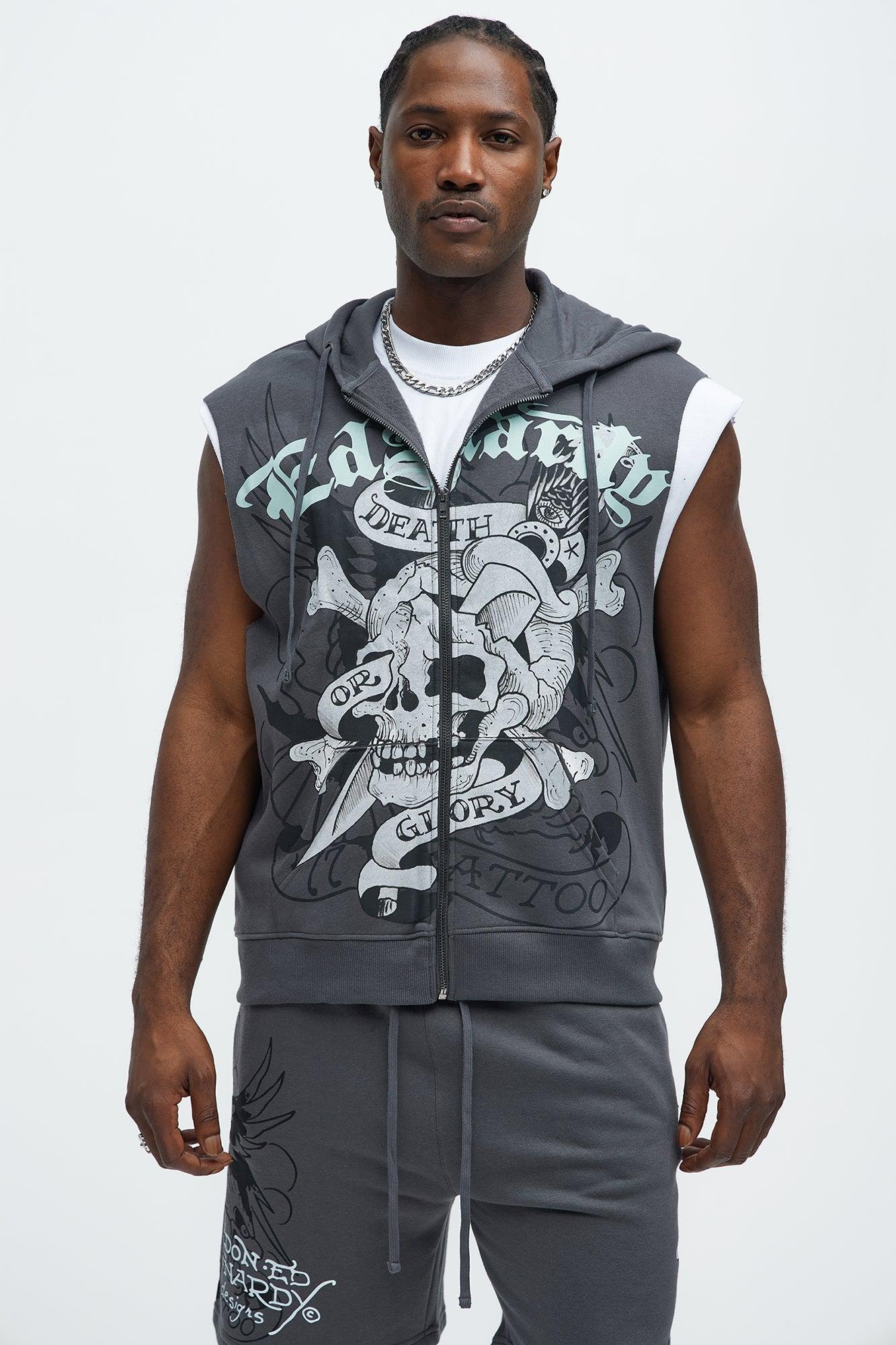Ed Hardy Skull Glory Sleeveless Zip Up Hoodie - Charcoal Product Image