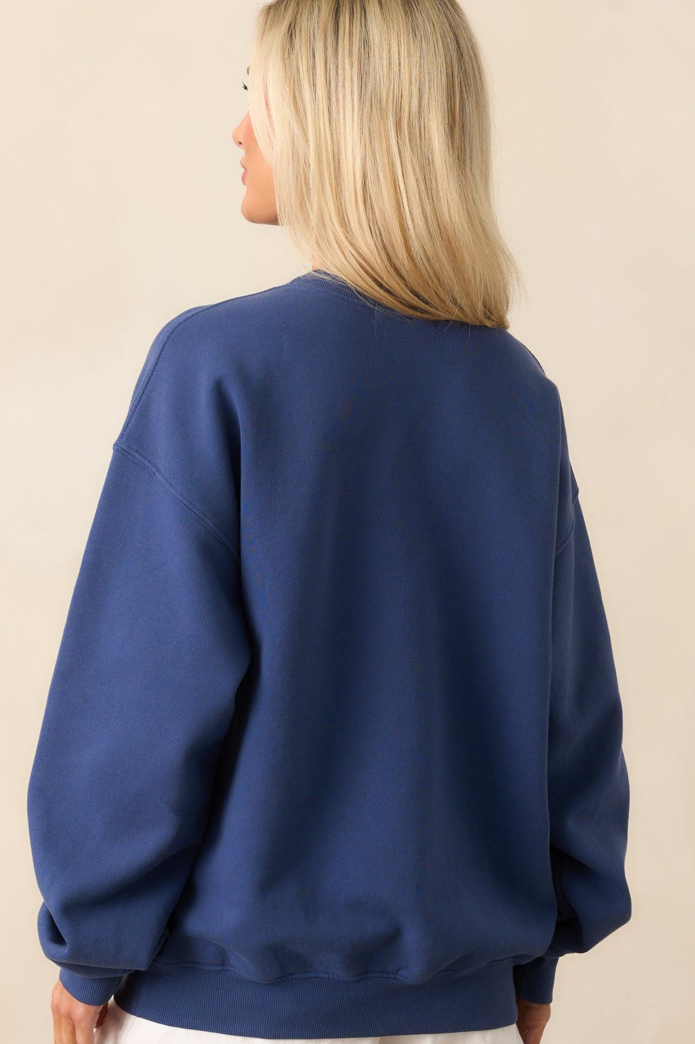 Bon Voyage Washed Indigo Blue Boyfriend Sweatshirt Product Image