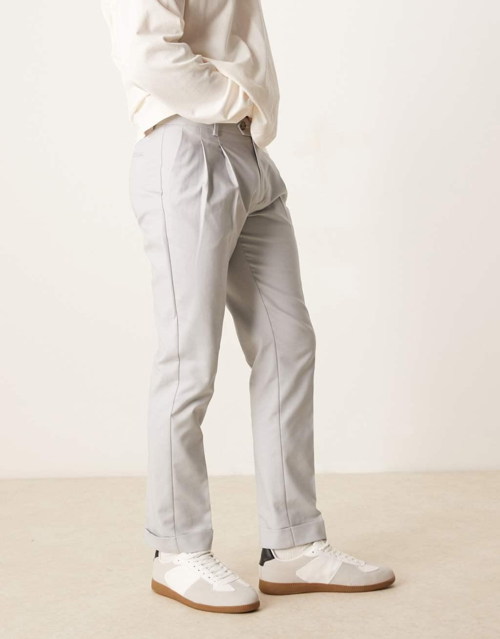 ASOS DESIGN smart slim fit cotton chino pants in light gray Product Image