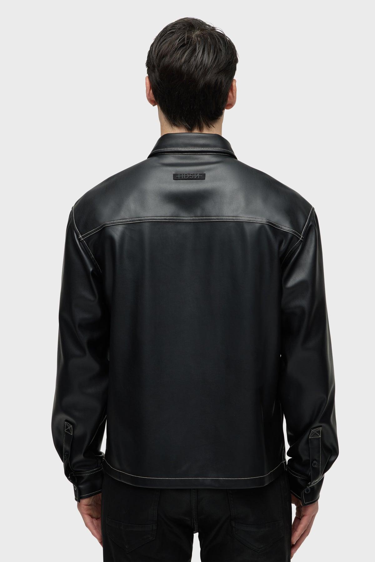 Vegan Leather Shirt Jacket Male Product Image