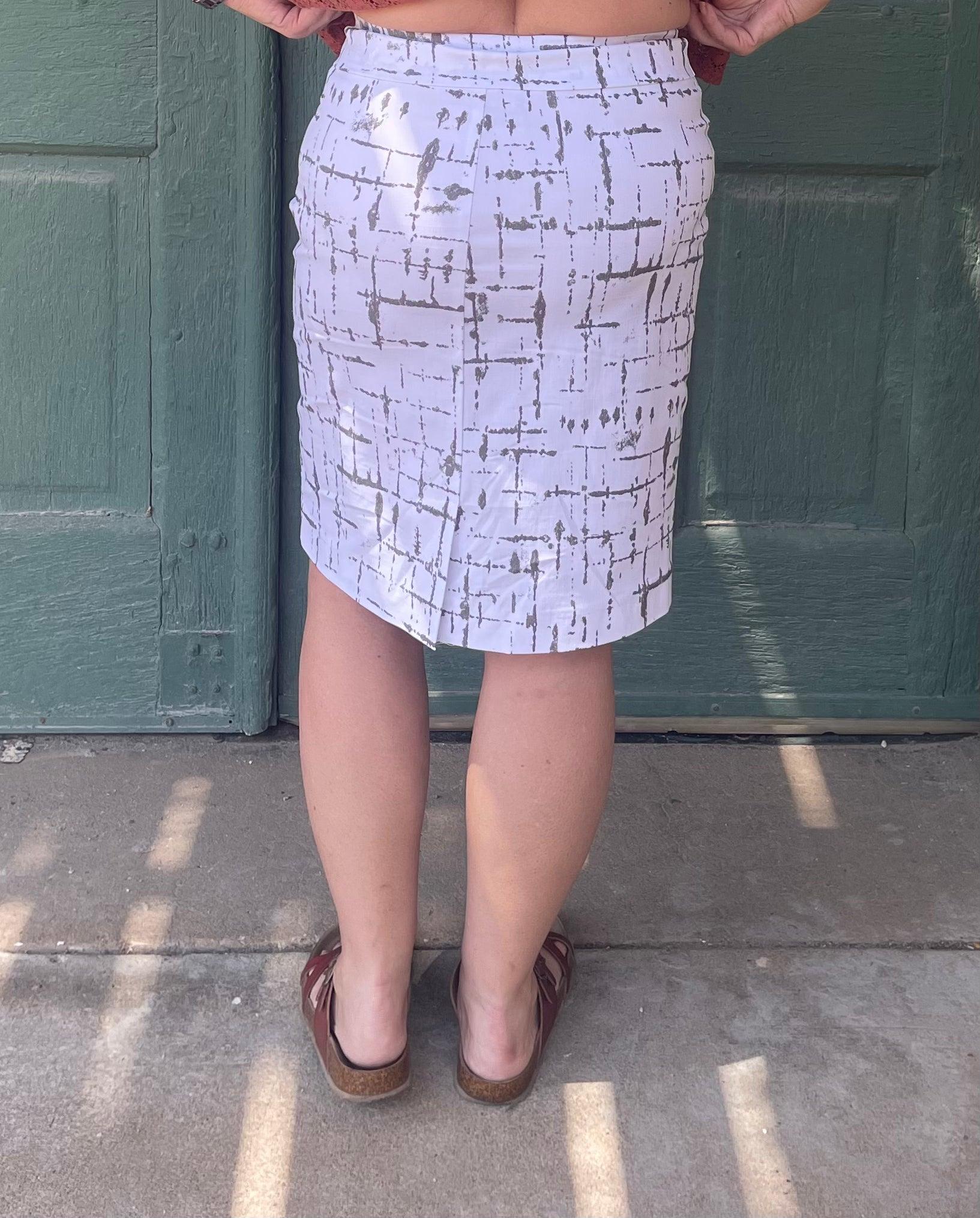 Camille Taupe Lines Pull-On Pencil Skirt by Krazy Larry Product Image