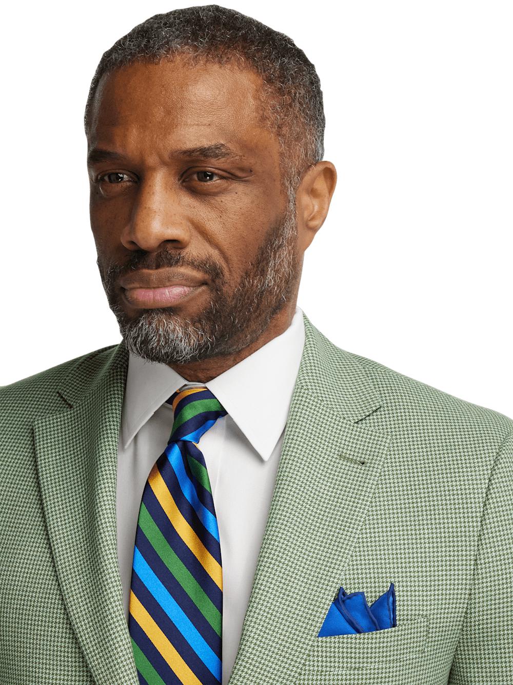 Cotton Blend Houndstooth Single Breasted Notch Lapel Suit - Green Product Image