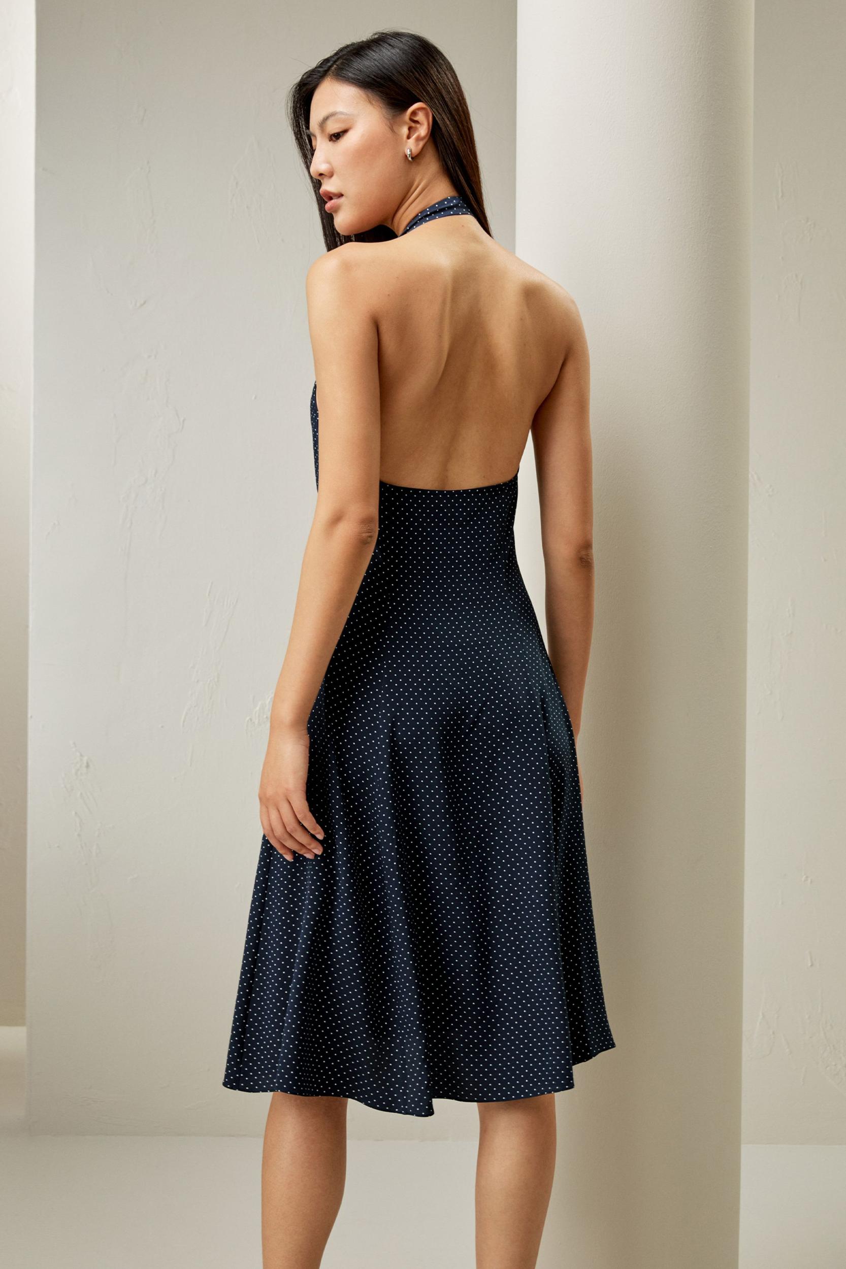 Polka Dot Halter Neck Silk Dress Product Image