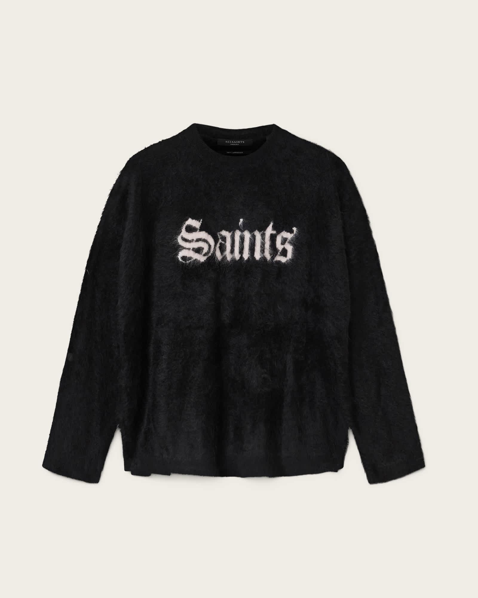 Saints Cashmere Crew Neck Sweater BLACK/CHALK WHITE | ALLSAINTS US Product Image