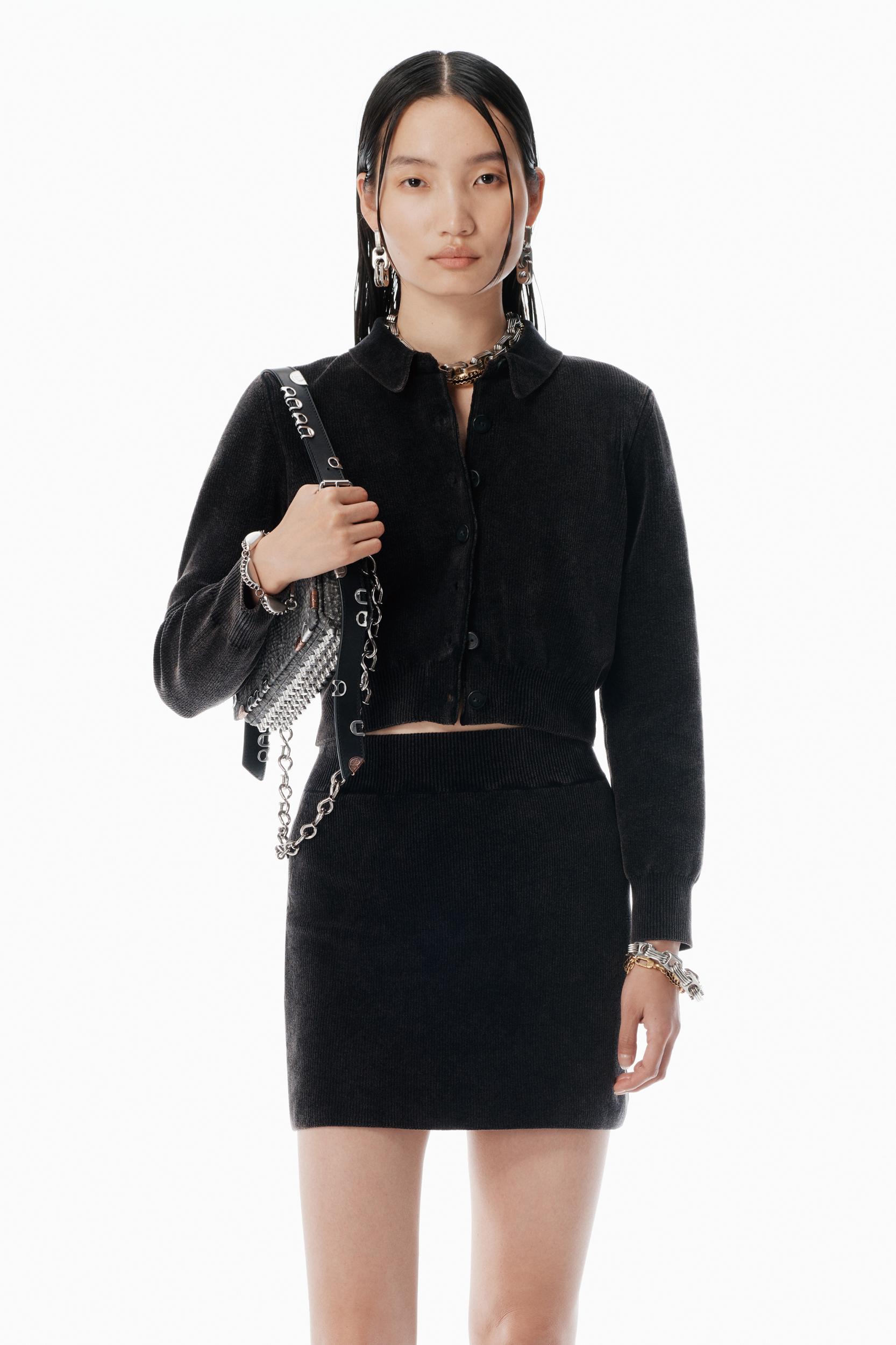 Black Cotton-blend Chenille Miniskirt Product Image