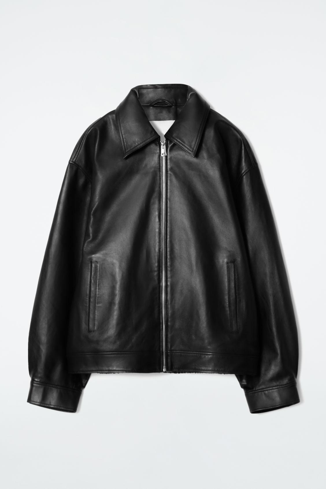 OVERSIZED COLLARED LEATHER JACKET Product Image