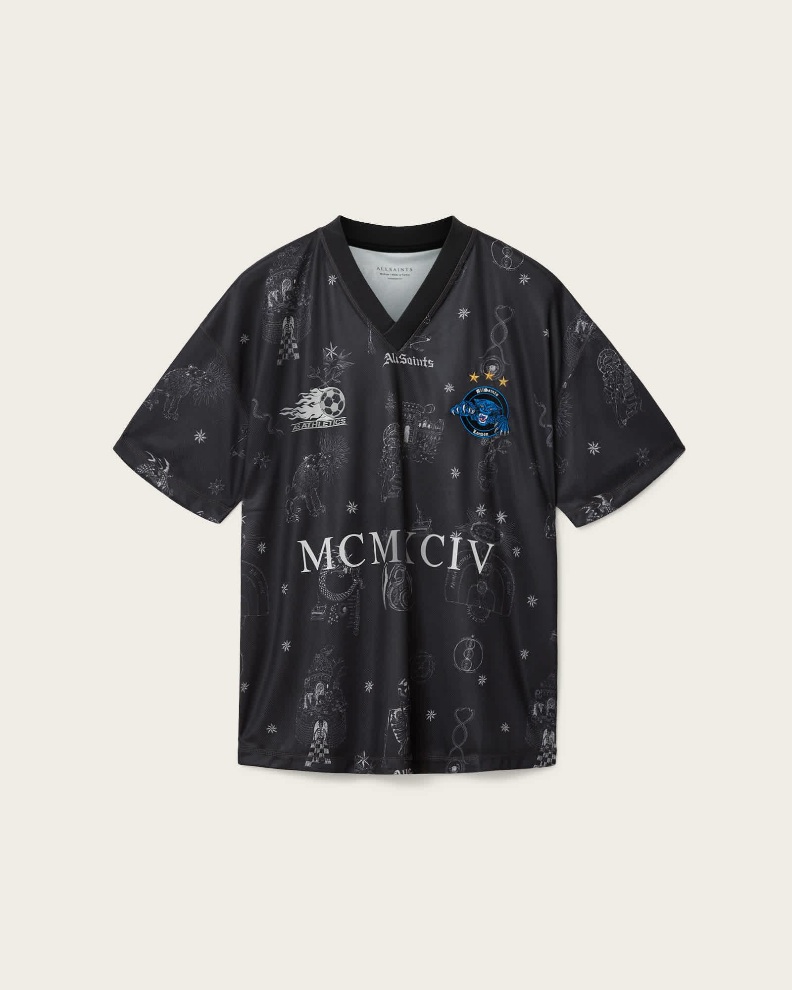 Terra Oversized Short Sleeve Soccer Shirt Jet Black | ALLSAINTS US Product Image
