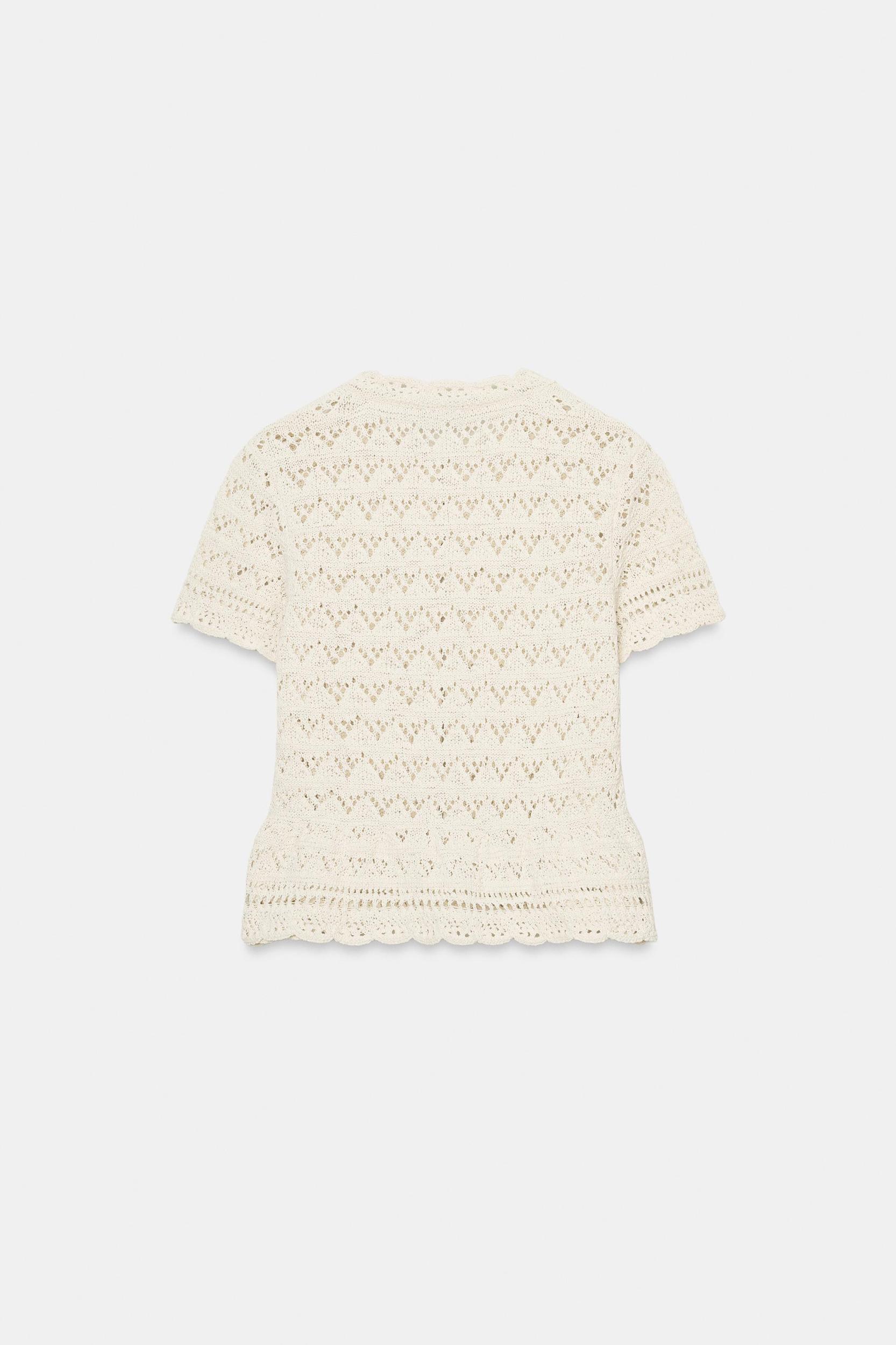 SHORT SLEEVE POINTELLE CARDIGAN Product Image