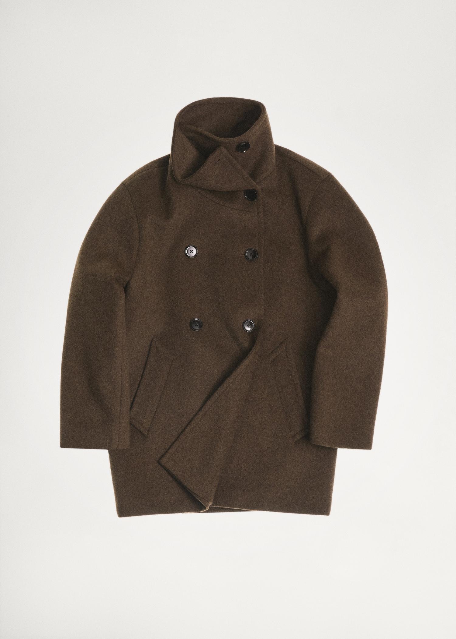 Midi wool coat with wraparound collar - Women | MANGO USA Product Image