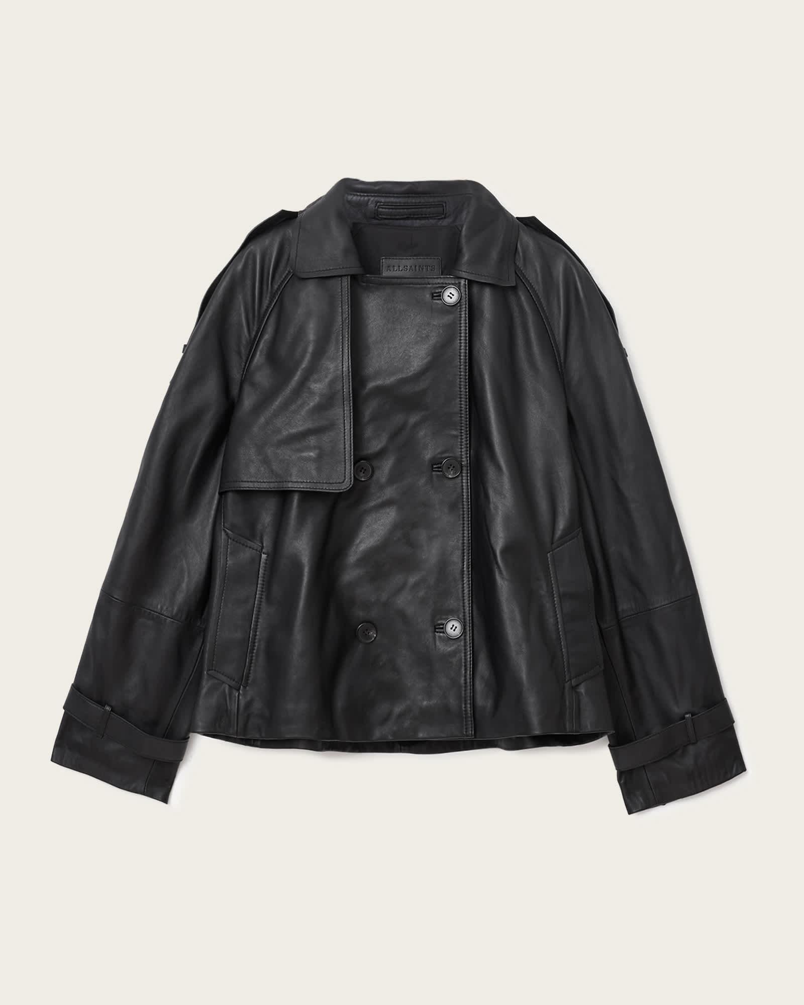 Reed Cropped Leather Trench Black | ALLSAINTS US Product Image
