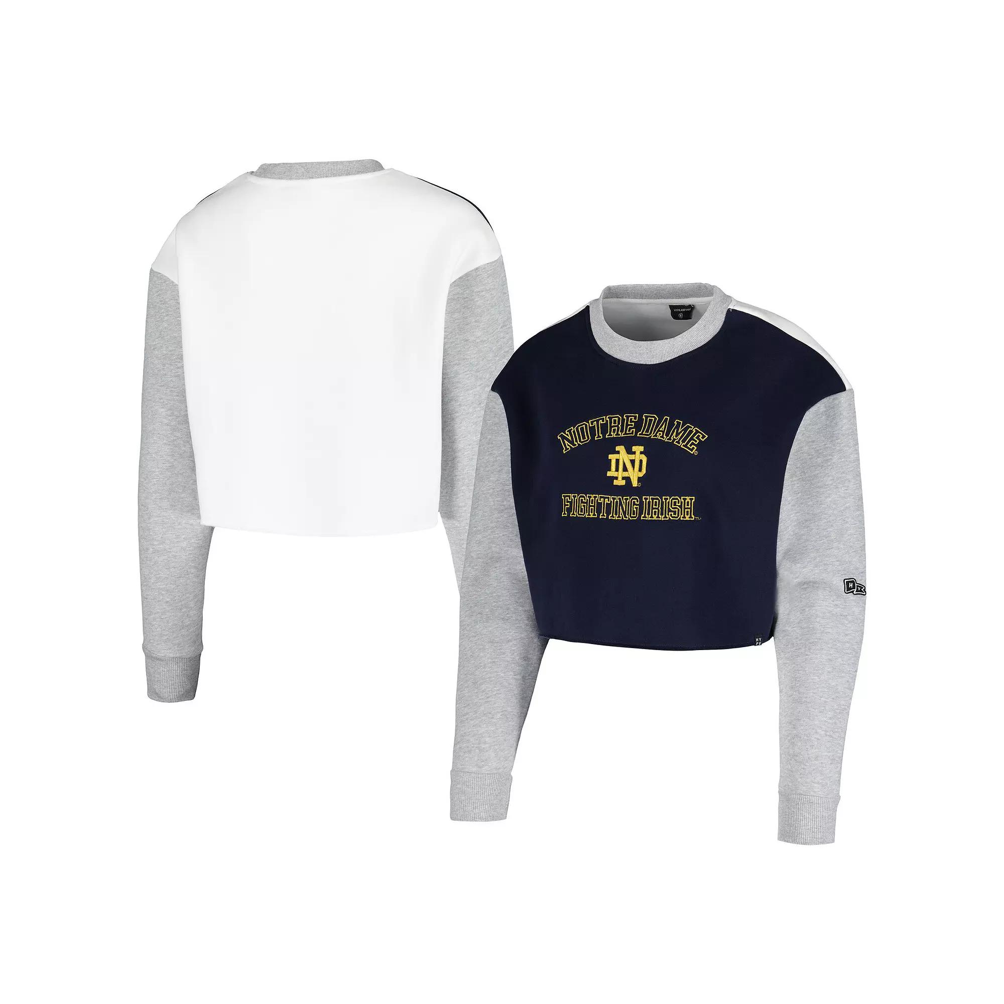 Women's Hype and Vice Navy Notre Dame Fighting Irish Colorblock Rookie Crew Pullover Sweatshirt, Size: Large, Blue Product Image