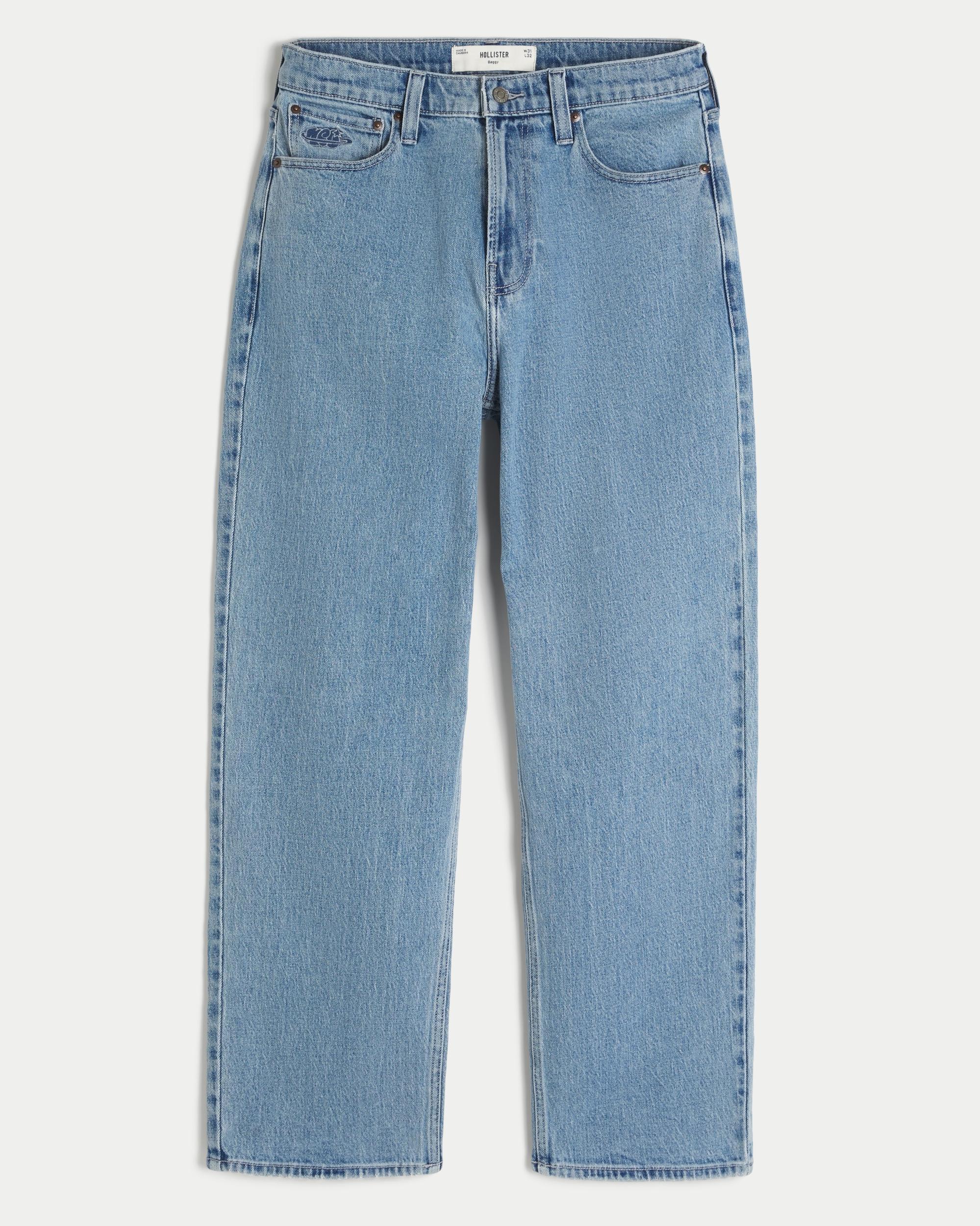 Medium Wash Embroidered Baggy Jeans Product Image