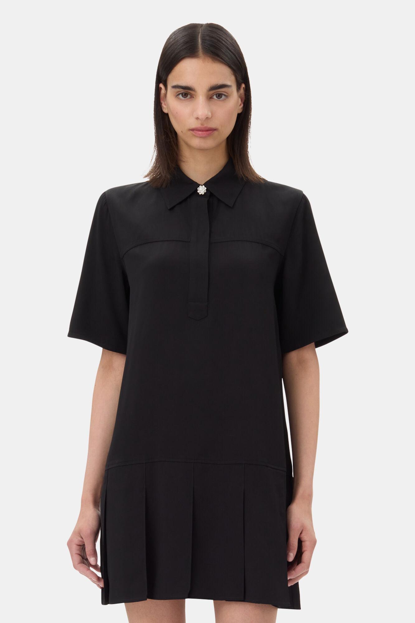 Black Viscose Twill Mini Dress Product Image
