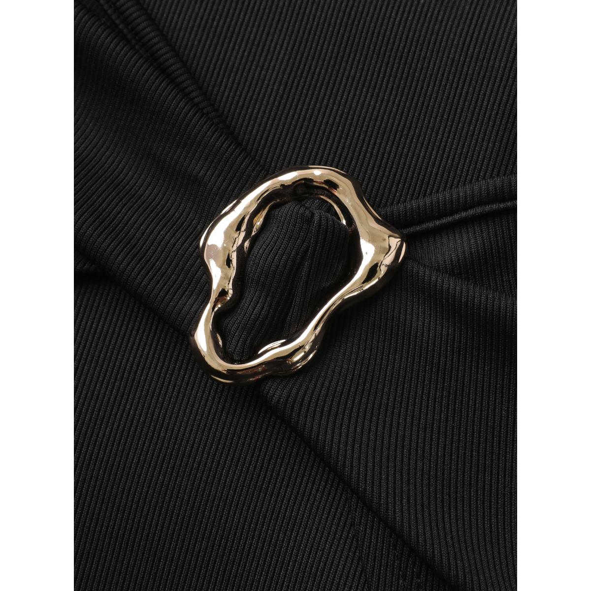 Plus Size Wrap Style Metal Buckle Midi Dress Black Women Round Neck Cap Sleeve Curvy BloomChic 12/L Product Image