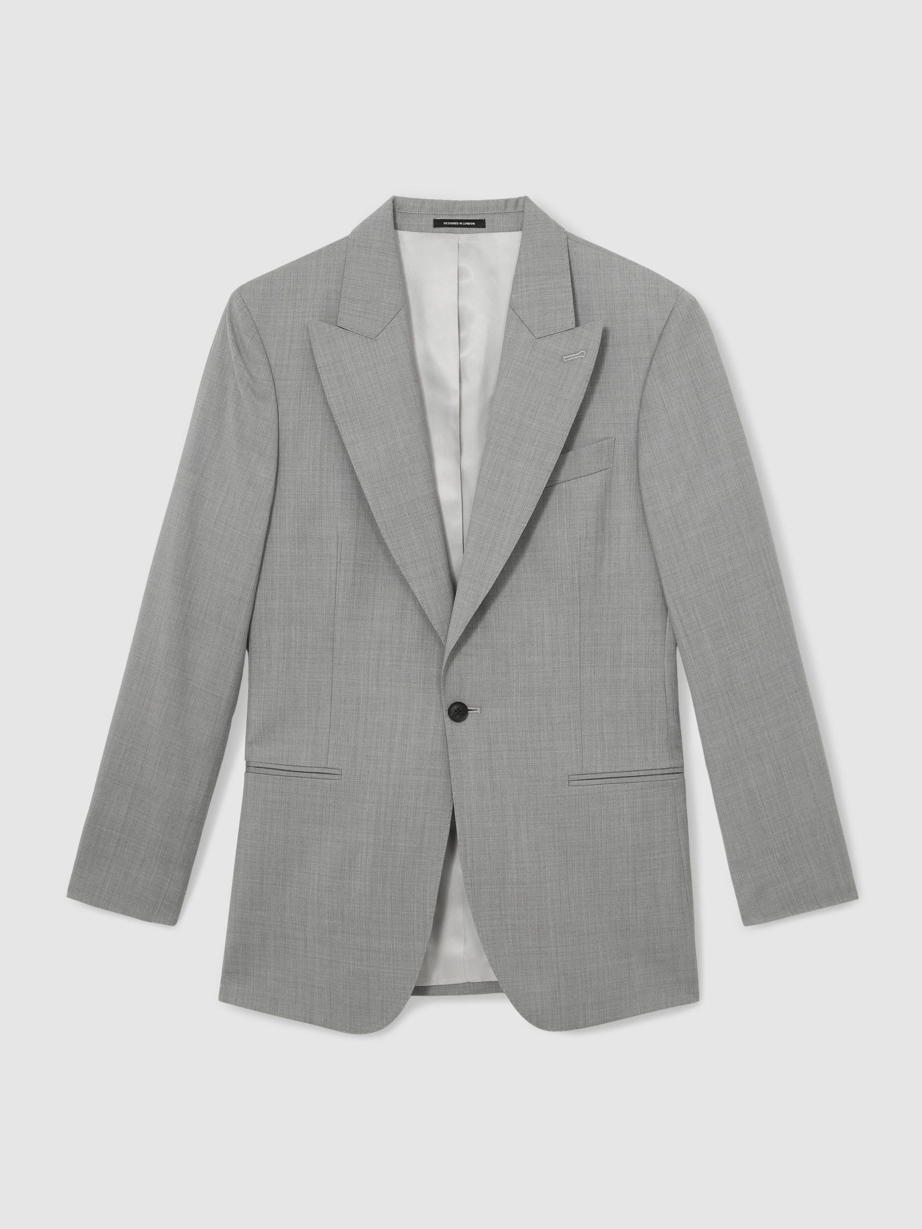 Slim-Fit Wool Single Breasted Suit Blazer in Mid Grey Product Image