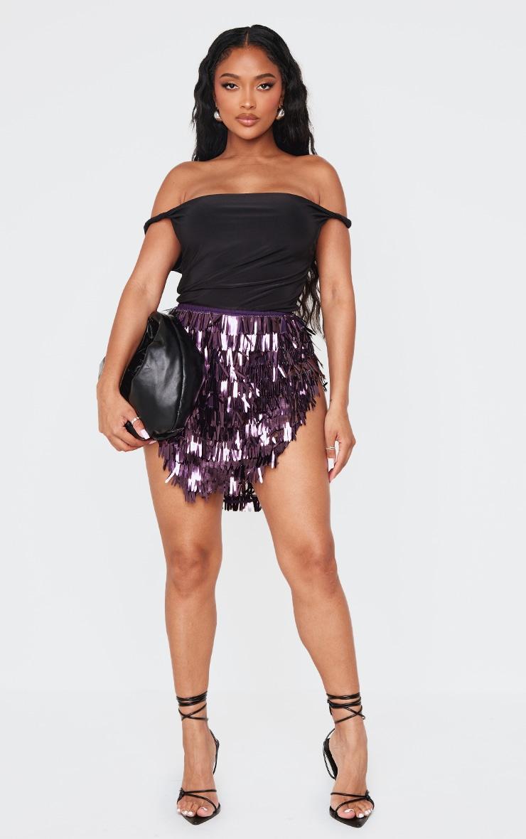 Shape Purple Sequin V Hem Mini Skirt Product Image