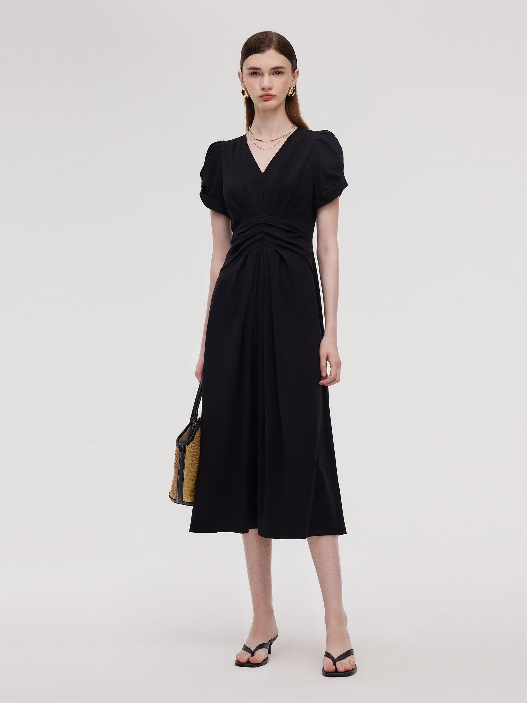 Pleated V-Neck Women Knit Maxi Dress Product Image