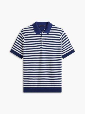Short-Sleeve Stripe Waffled Sweater Polo Product Image