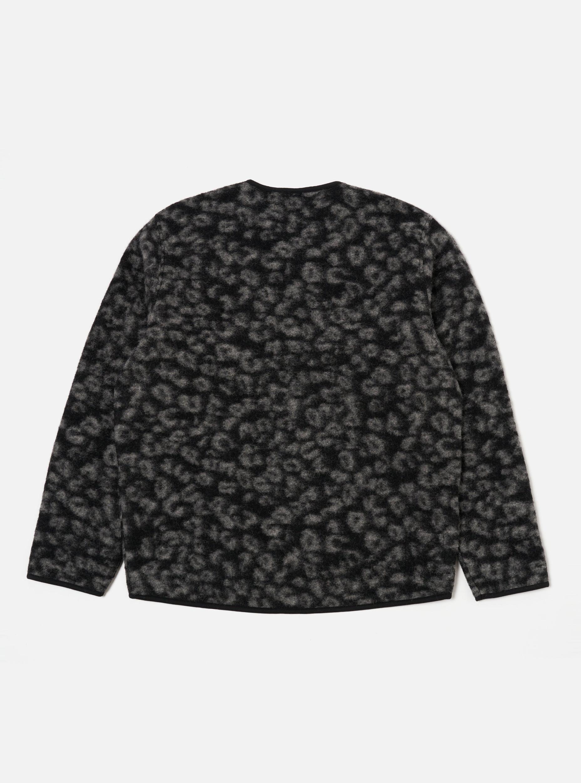 Universal Works Zip Liner Jacket in Black/Charcoal Leopard Fleece Product Image