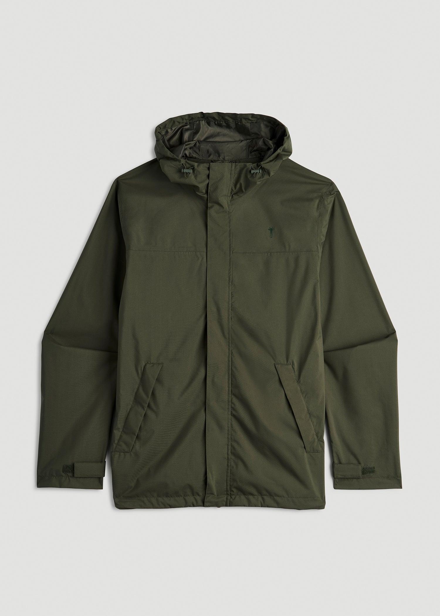 Lightweight Rain Jacket for Tall Men in Dark Olive Green Male Product Image