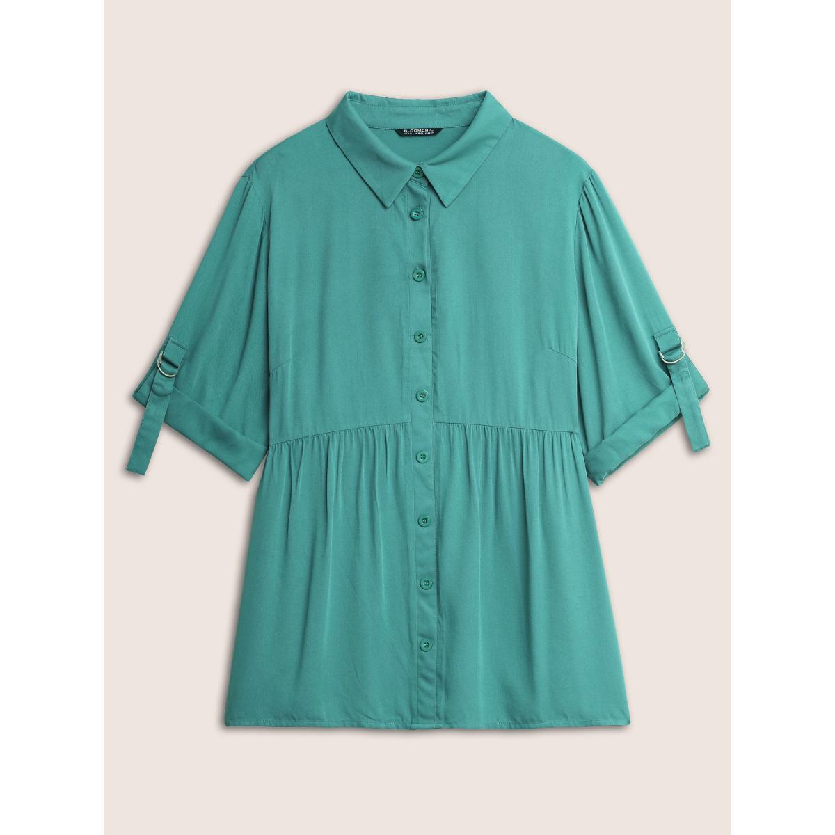Plus Size Emerald Rayon Shirt Collar Button Cuff Sleeve Blouse Women Work From Home Elbow-length sleeve Shirt collar Work Blouses BloomChic 12/L Product Image