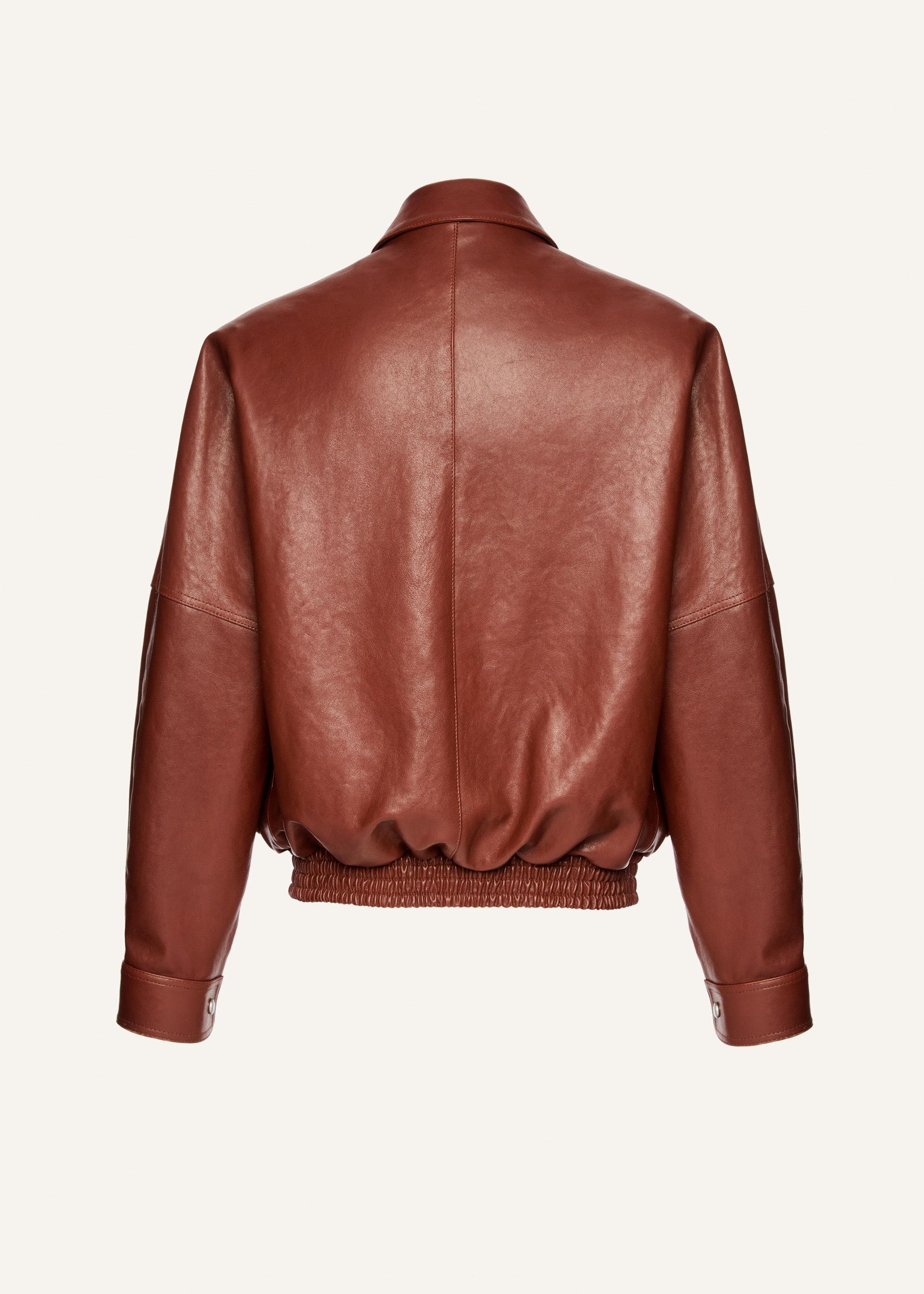 Classic collar vintage leather jacket in brown Product Image