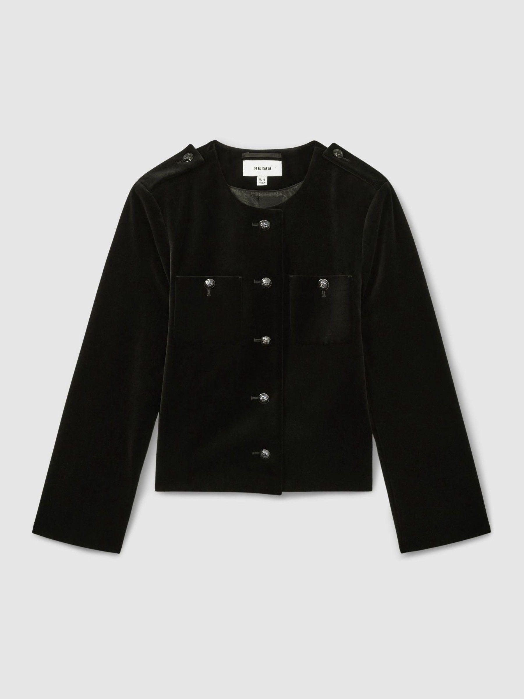 Petite Cropped Velvet Jacket in Black Product Image