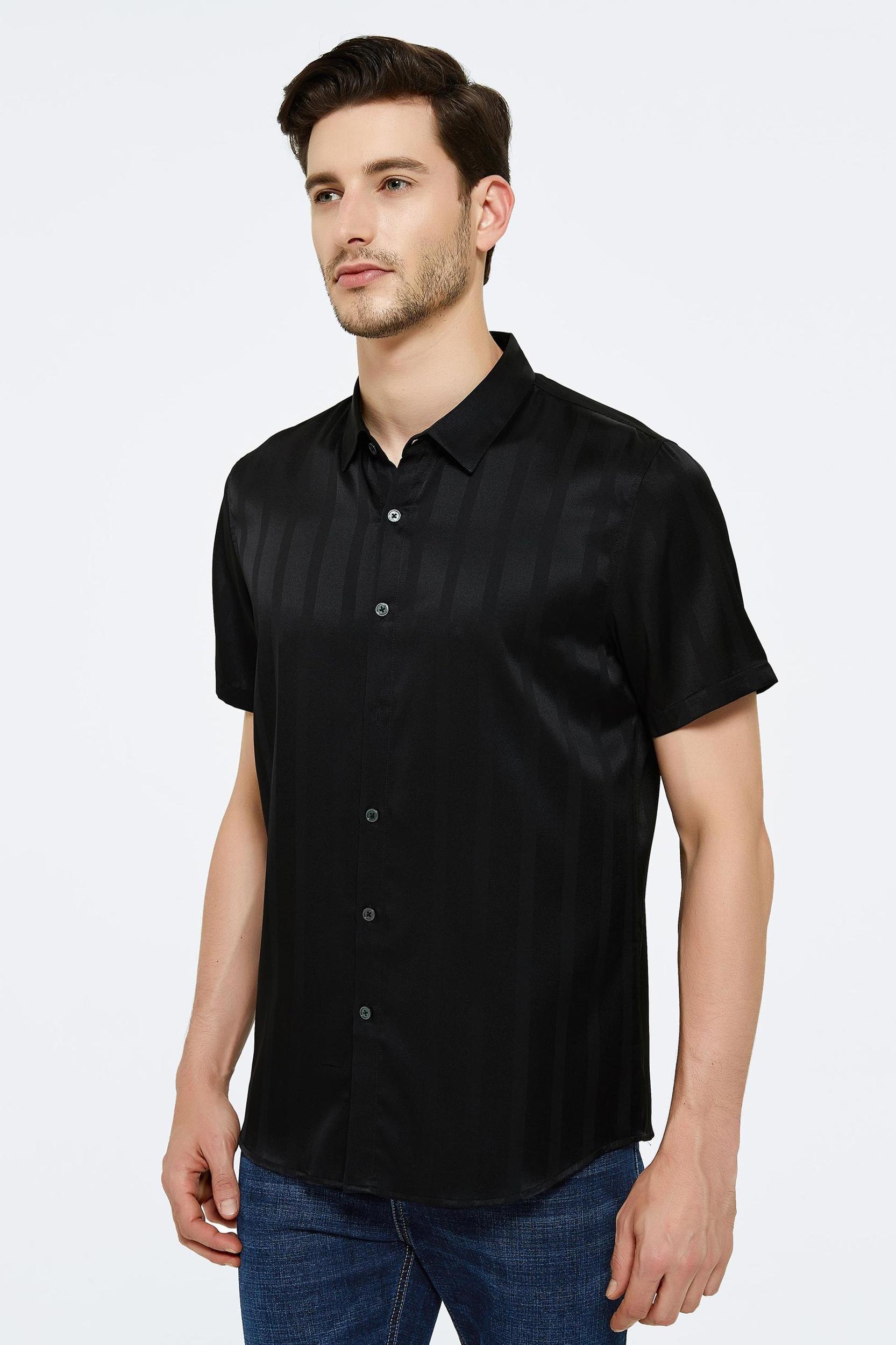 Jacquard Striped Silk Shirt For Men Product Image