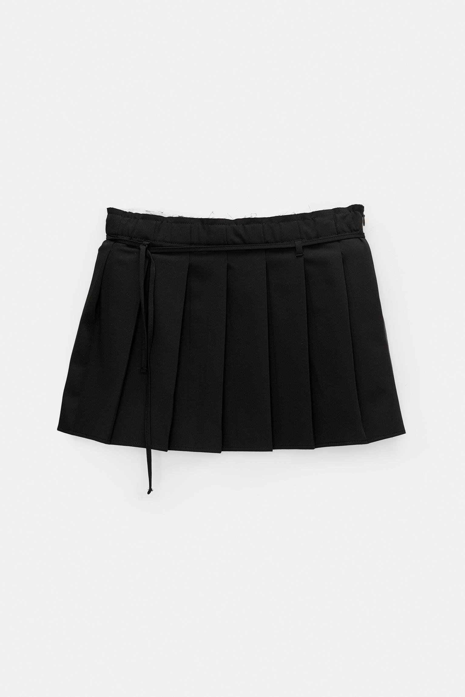 Box pleat mini skirt with tie belt Product Image