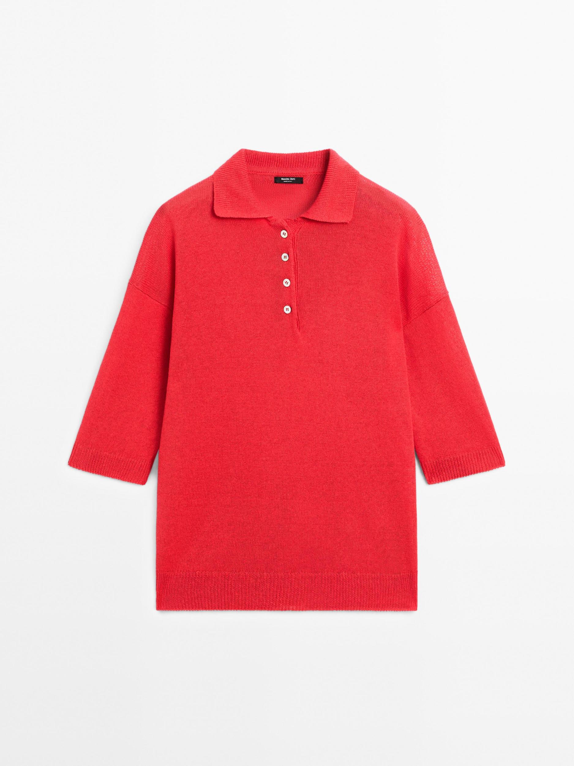 Oversize knit sweater with polo collar Product Image