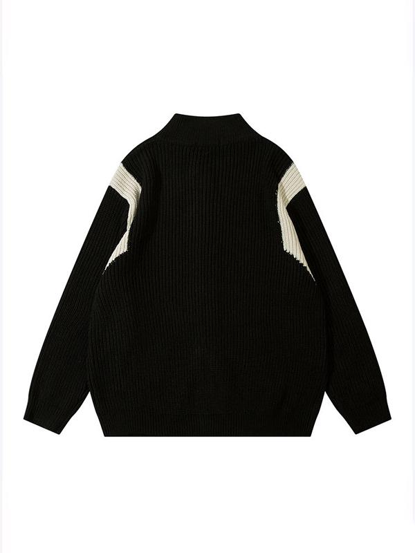 Men's Contrast Color Patchwork Zip Up Sweater Product Image