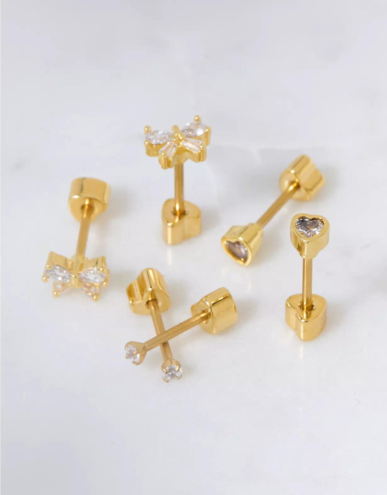 AEO Keepers Collection 14K Gold-Plated Stud Earrings 3-Pack Product Image