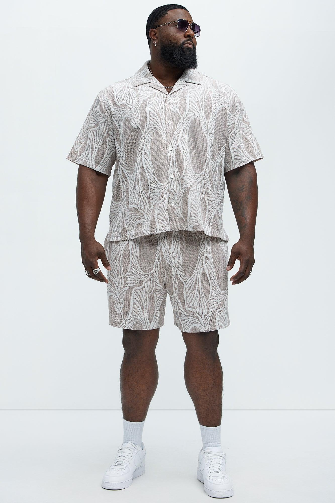 Leaf Patterned Knit Shorts - Brown Combo Product Image