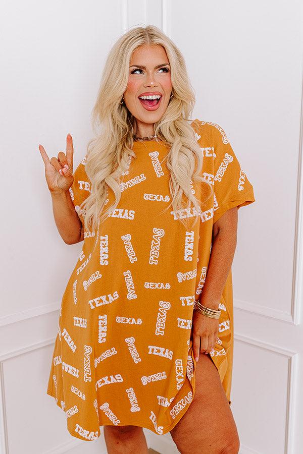 School Spirit Sequin Embroidered Mini Dress in Texas Rust Curves Product Image