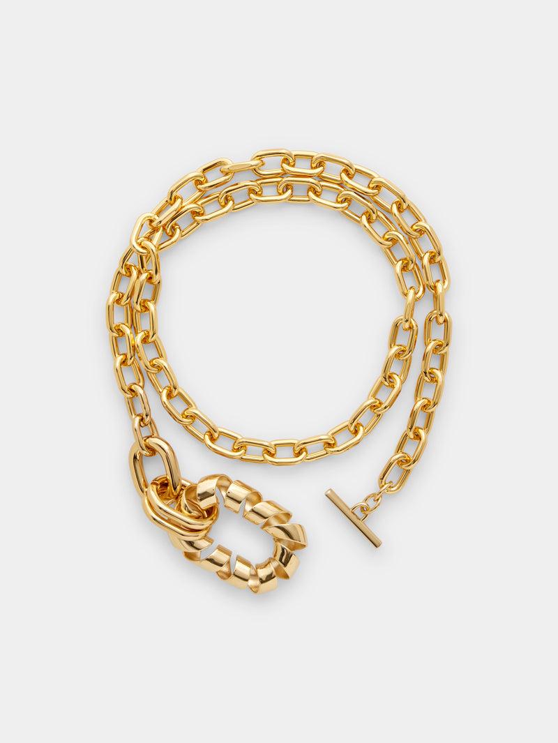 Gold Double XL link twist necklace with pendant Product Image