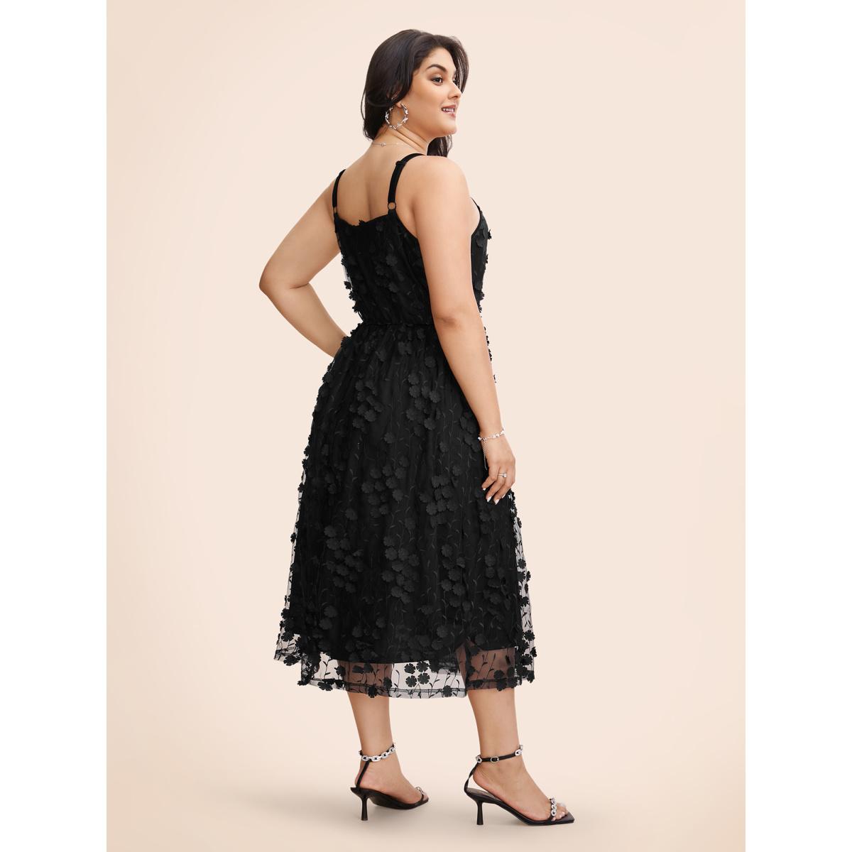 Plus Size Texture Floral See Through Cami Dress Black Women Formal Texture Heart neckline Sleeveless Curvy BloomChic 14-16/1X Product Image