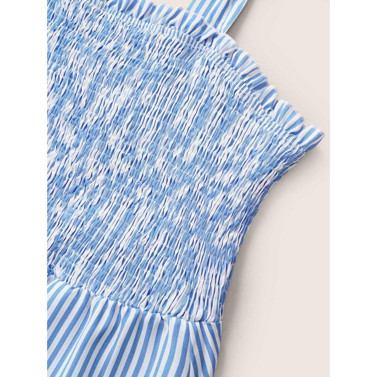 Plus Size Contrast Striped Patchwork Shirred Ties Dress LightBlue Women Casual Non Non Sleeveless Curvy Midi Dress BloomChic 26/4X Product Image