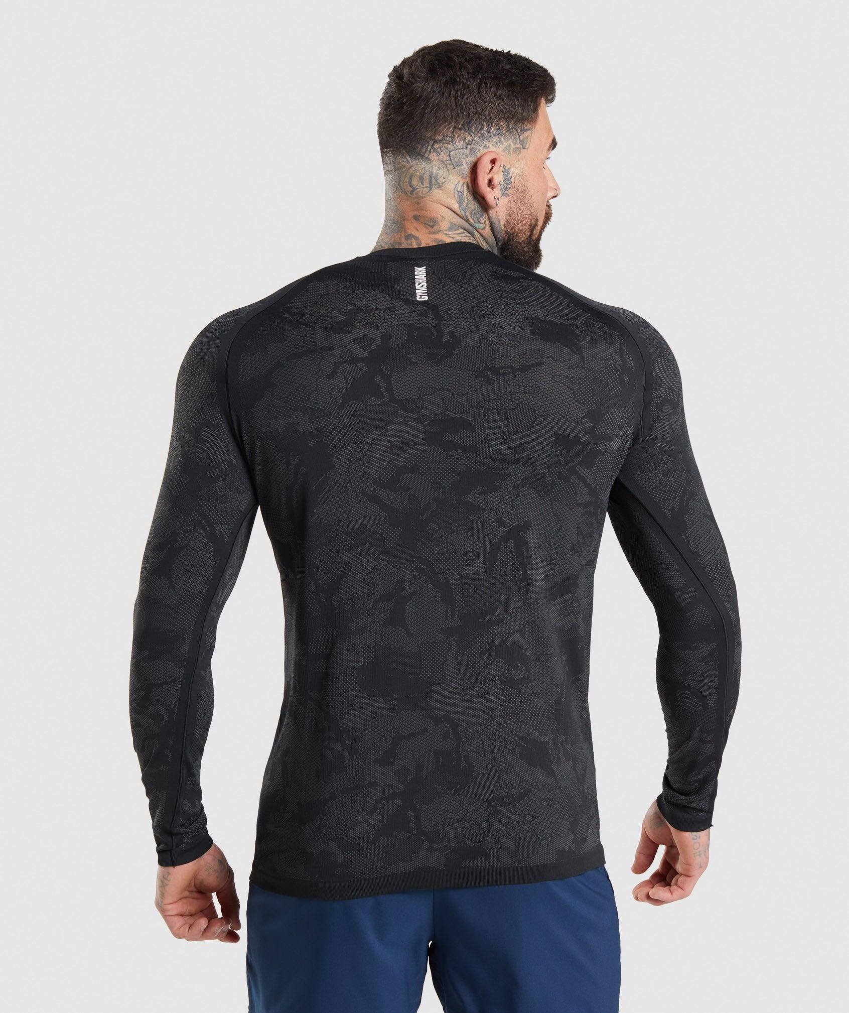 Gymshark Geo Seamless Long Sleeve T-Shirt - Black/Charcoal Grey Male Product Image